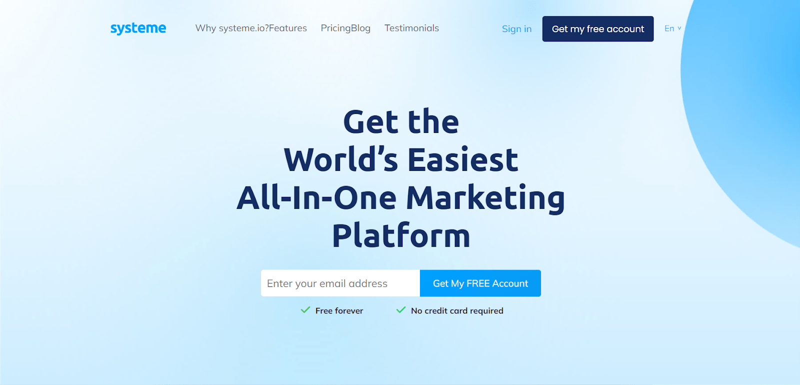 Systeme.io main page