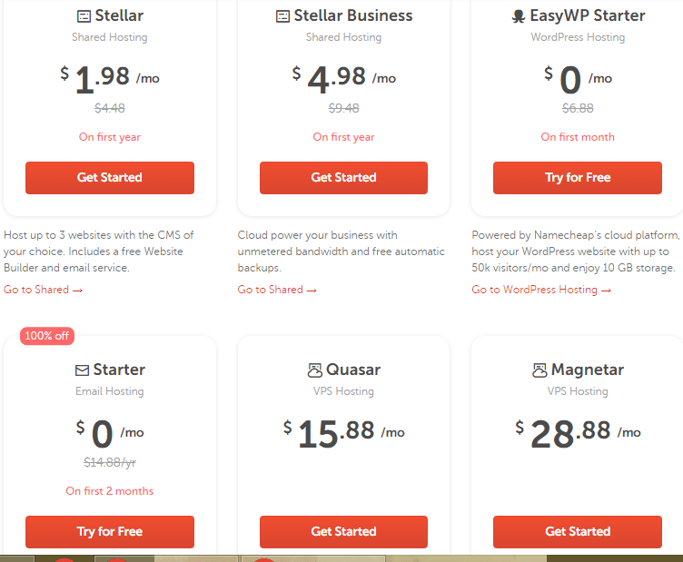 Namecheap hosting prices