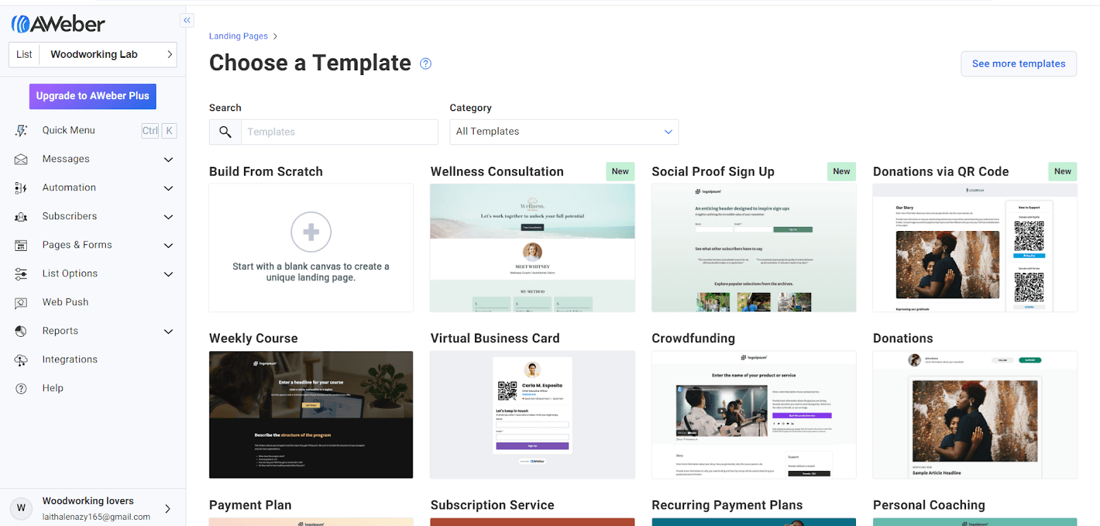 AWeber landing page templates